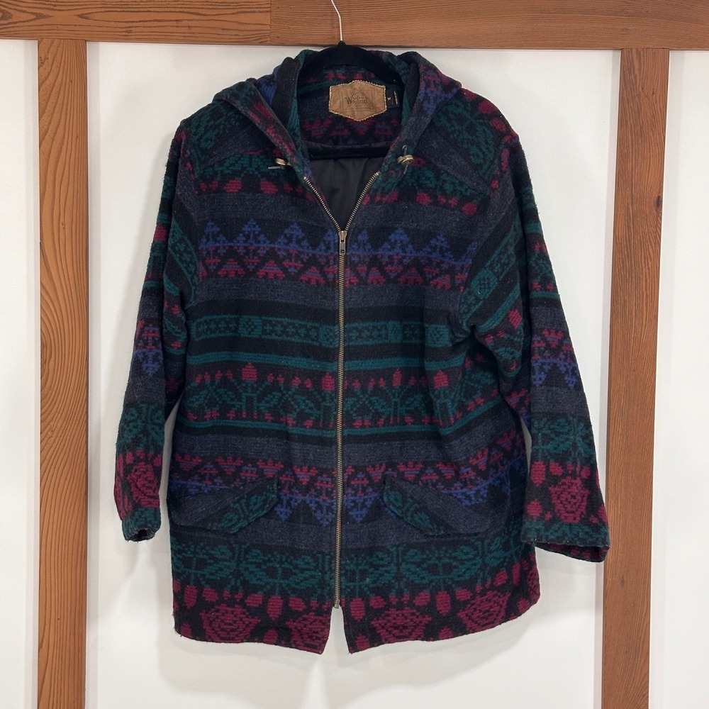 Woolrich Vintage Southwestern Wool Hooded Jacket Women M Multi-Color Floral‎ USA